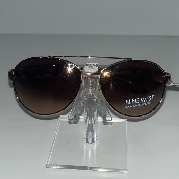 Nine West Aviator Style Brown Tortoise Colored Sunglasses with Gold Metal Frame - Picture 3 of 12